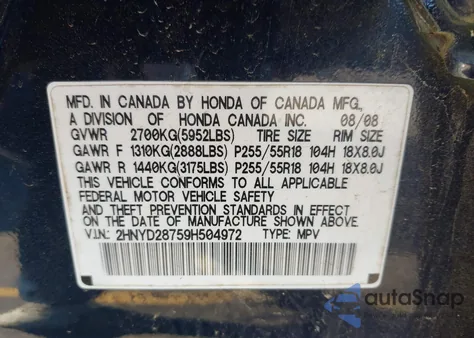 2009 Acura Mdx Sport Package z USA, uszkodzony, nr VIN 2HNYD28759H504972